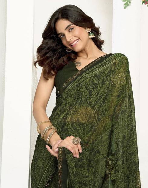 Vasthrlay Georgette Printed Unstitched Maroon Saree