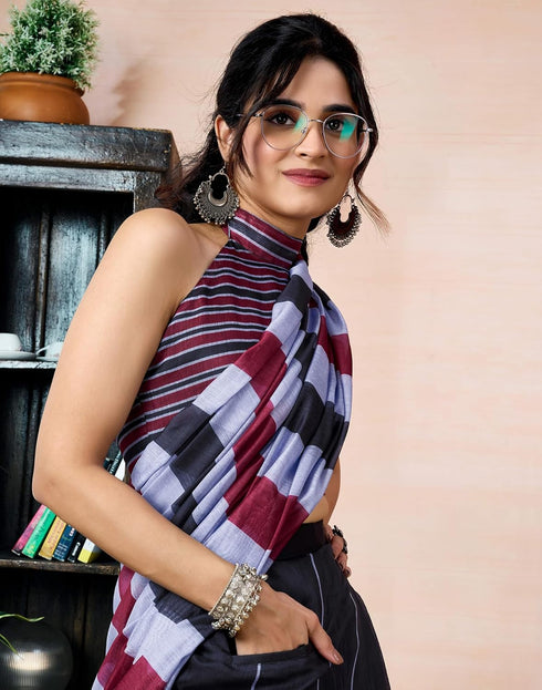 Vasthrlay Printed Chanderi Unstitched Teal Saree