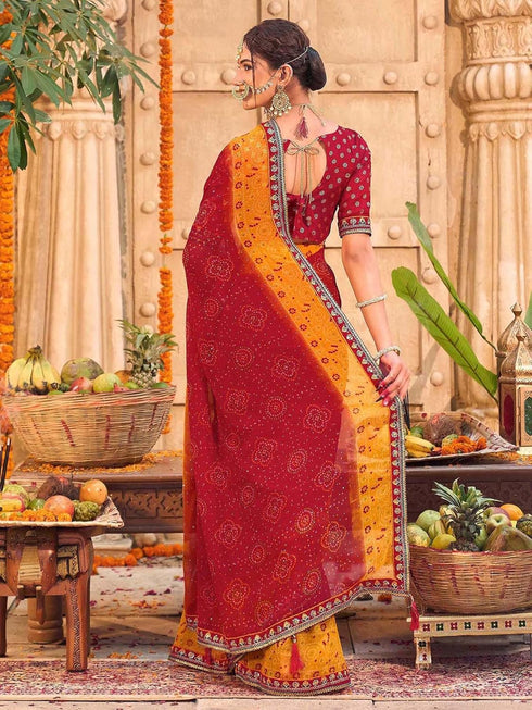Vasthrlay Georgette Embroidery Unstitched Red Saree