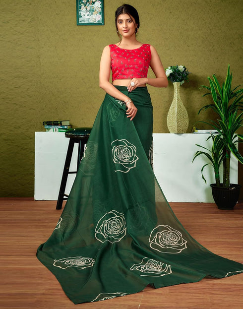 Vasthrlay Chanderi Printed Unstitched Blue Saree