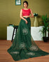 Vasthrlay Chanderi Printed Green Saree With Orange Unstitched Blouse Piece