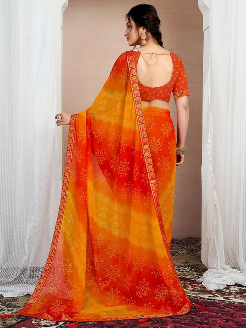 Vasthrlay Chiffon Bandhani Unstitched Yellow Saree