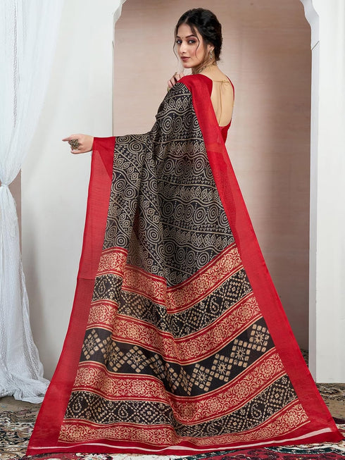 Vasthrlay Bandhani Printed Unstitched Black Saree