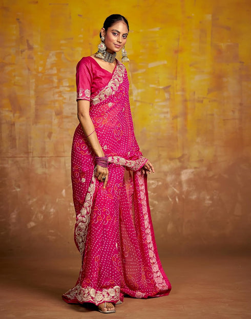 Vasthrlay Georgette Embroidery Unstitched Red Saree