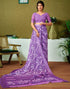 Vasthrlay Womens Cotton Printed Purple Saree With Unstitched Blouse Piece