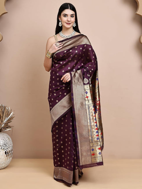 Vasthrlay Kanjeevaram Silk Paithani Rani Free Ethnic Wear