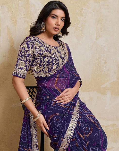 Vasthrlay Georgette Embroidery Unstitched Red Saree