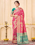 Vasthrlay Womens Weaving Pink Saree With Green Unstitched Blouse Piece