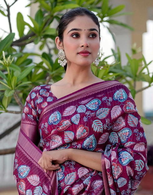 Vasthrlay Womens Printed Unstitched Beige Saree