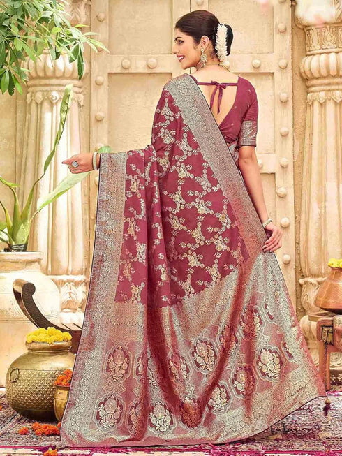 Vasthrlay Womens Banarasi Unstitched Mauve Saree