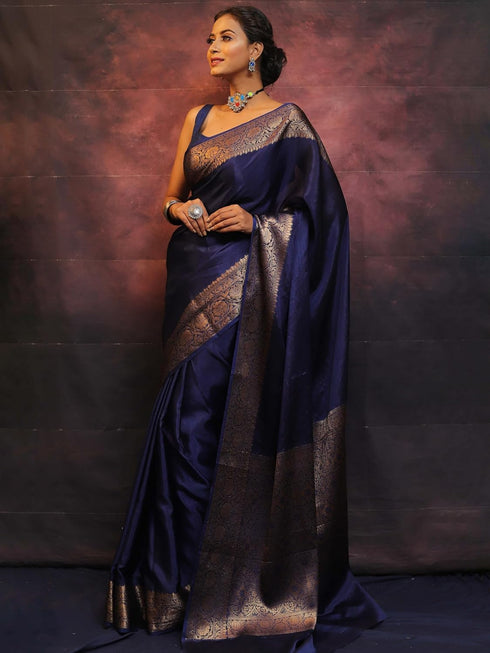 Vasthrlay Saree Kanjivaram Silk Pari Navy