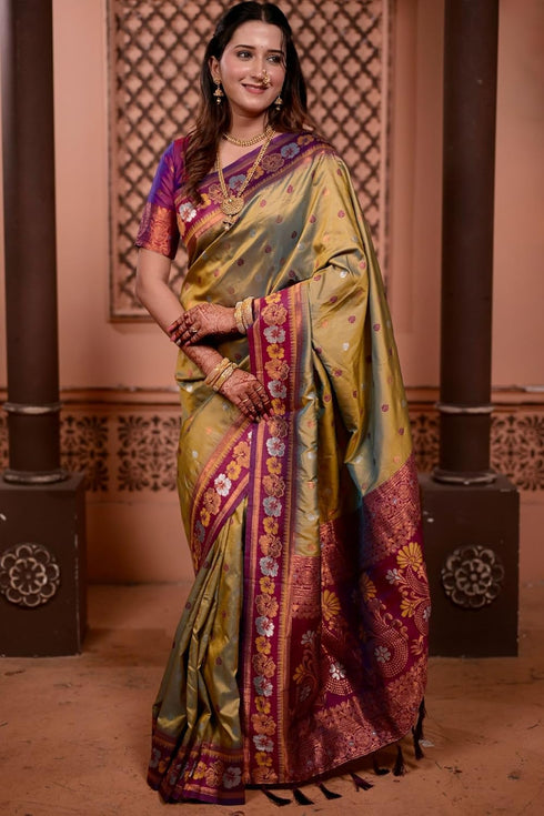 Vasthrlay Kanjivaram Unstitched Mahendi Ethnic Wear