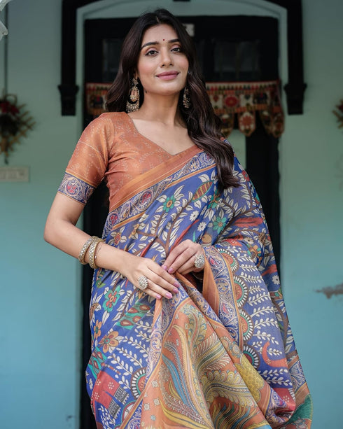 Vasthrlay Handloom Cotton Turquoise Saree