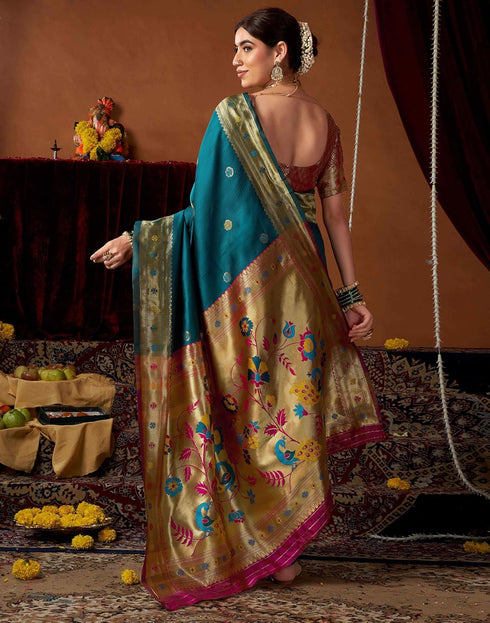 Vasthrlay Womens Paithani Unstitched Pink Saree