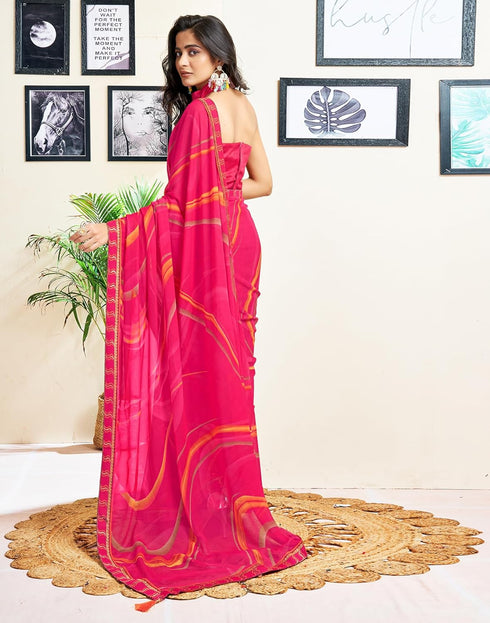 Vasthrlay Chiffon Tassels Unstitched Dark Green Saree