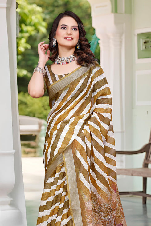 Vasthrlay Brown Unstitched Saree