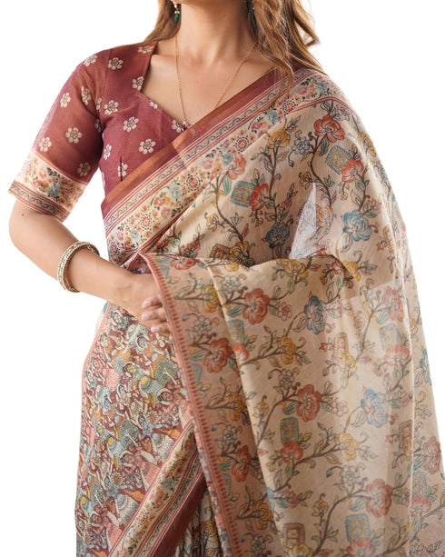 Vasthrlay Blue Beige Traditional Multicolour Saree