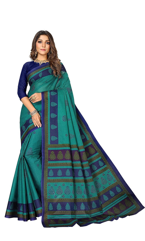 Vasthrlay Cotton Printed Green Saree