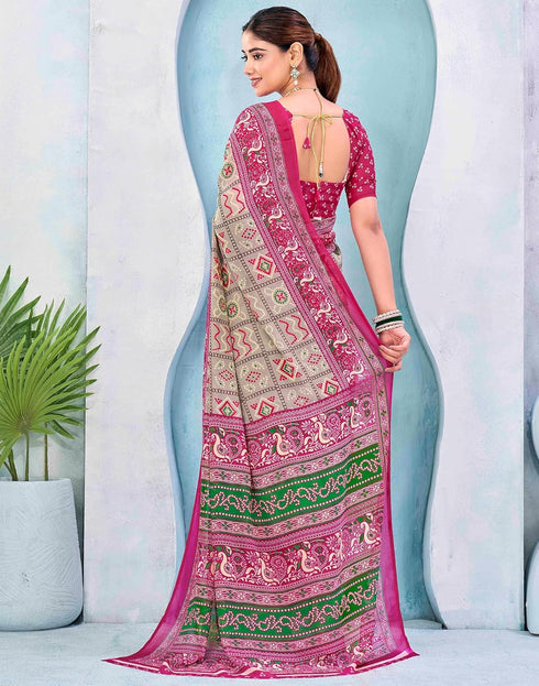 Vasthrlay Georgette Bandhani Unstitched Grey Saree