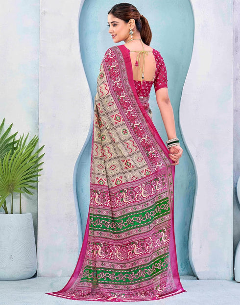 Vasthrlay Georgette Bandhani Pink Saree With Unstitched Blouse Piece