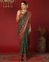 Vasthrlay Georgette Bandhani Dark Green And Maroon Saree With Unstitched Blouse Piece