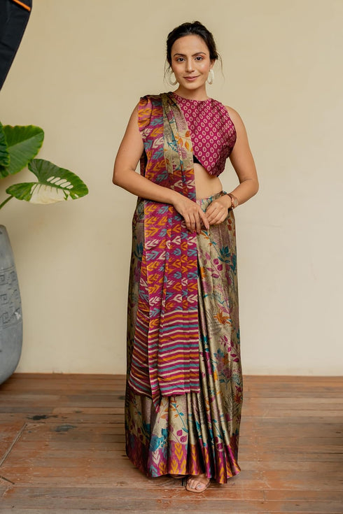 Vasthrlay Fashion Chiffon Georgette Beige Ethnic Wear