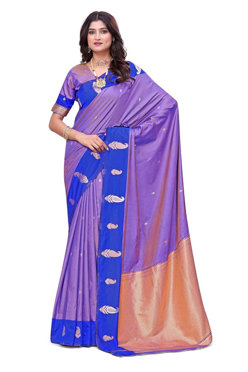 Vasthrlay Banarasi Saree Pure Kanjivaram Silk Pattu Royal Blue Saree With Blouse Piece