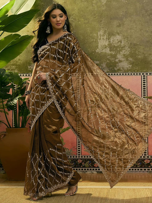 Vasthrlay Sequins Embroidery Turquoise Saree