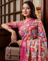 Vasthrlay Womens Printed Dark Pink Saree With Unstitched Blouse Piece