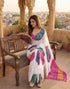 Vasthrlay Chanderi Bandhani White | Multi Saree With Unstitched Blouse Piece
