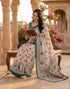 Vasthrlay Womens Printed Beige | Teal Blue Saree With Unstitched Blouse Piece
