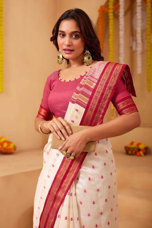 Vasthrlay Orange Jacquard Unstitched Saree