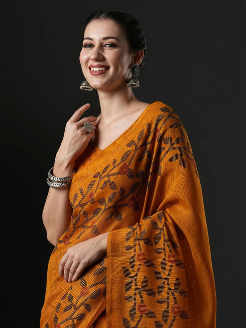 Vasthrlay Botanical Printed Unstitched Black Hs Ethnic Wear