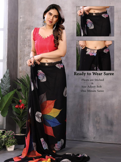 VasthrlayGeorgette Bandhani Unstitched Black Free Ethnic Wear