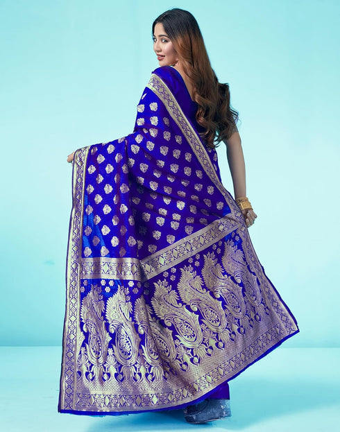 Vasthrlay Banarasi Jacquard Unstitched Yellow Saree