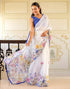 Vasthrlay Womens Printed Unstitched White Saree