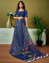 Vasthrlay Chanderi Printed Black Saree With Unstitched Blouse Piece
