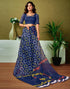 Vasthrlay Chanderi Printed Unstitched Blue Saree