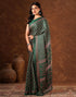 Vasthrlay Womens Printed Dark Green Saree With Unstitched Blouse Piece