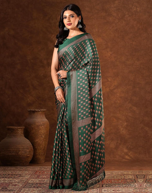 Vasthrlay Womens Printed Unstitched Brown Saree