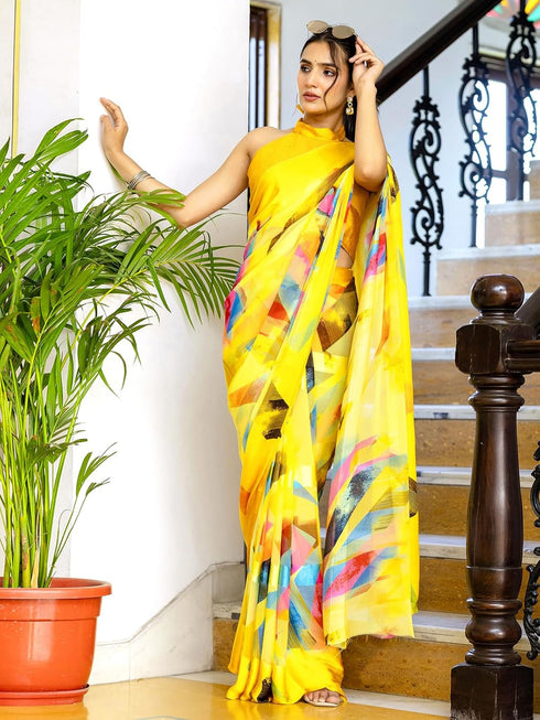 Vasthrlay Georgette Printed Unstitched Wine Saree