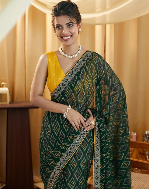 Vasthrlay Georgette Bandhani Unstitched Red Saree