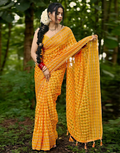 Vasthrlay Chiffon Printed Unstitched Pink Saree