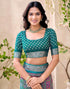 Vasthrlay Georgette Printed Teal Green Saree With Unstitched Blouse Piece