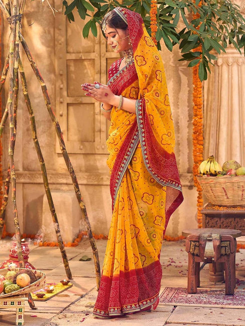 Vasthrlay Georgette Embroidery Unstitched Red Saree