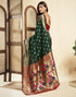 Vasthrlay Jacquard Paithani Dark Green Saree With Red Unstitched Blouse Piece