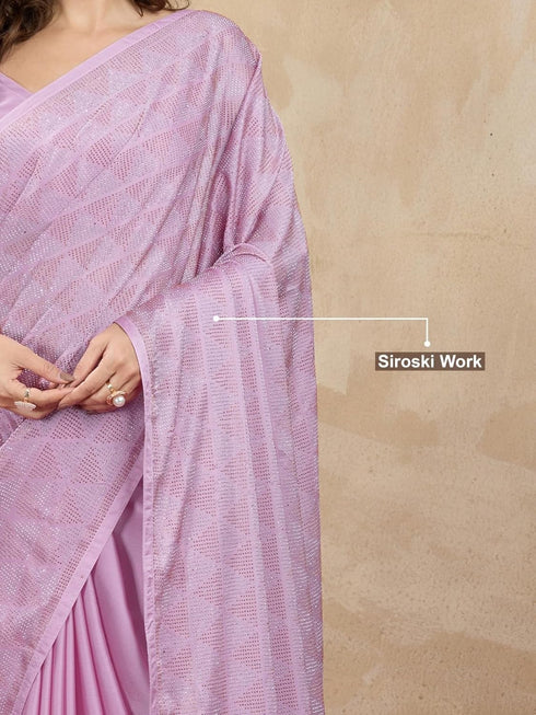 Vasthrlay Chiffon Siroski Unstitch Pink Ethnic Wear