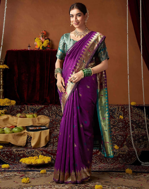 Vasthrlay Womens Paithani Unstitched Pink Saree