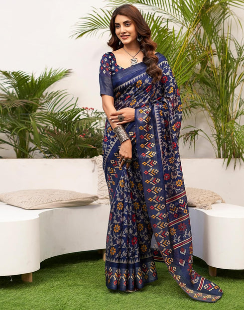 Vasthrlay Womens Printed Unstitched Green Saree