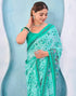 Vasthrlay Georgette Bandhani Unstitched Teal Saree